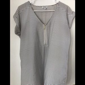 Express Silky Zip Front Striped Gramercy Tee
